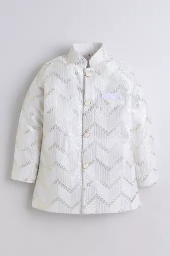 boys designer ivory cotton satin embroidered sherwani trouser set