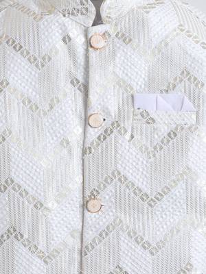 boys designer ivory cotton satin embroidered sherwani trouser set 4