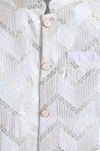 boys designer ivory cotton satin embroidered sherwani trouser set