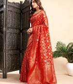 Black silk blend banarasi saree with unstitched blouse piece