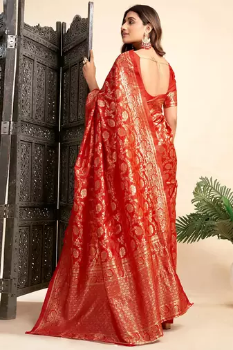 Black silk blend banarasi saree with unstitched blouse piece