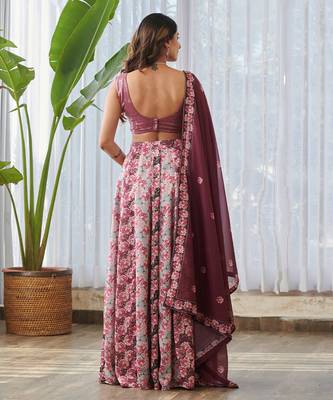 Burgundy Printed Swiss Satin Lehenga Set 2