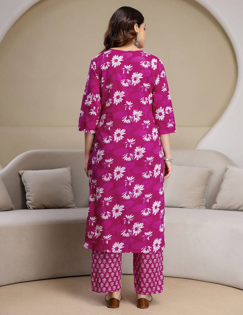 Pink cotton thread embroidery readymade suits