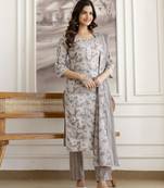 Grey cotton thread embroidery readymade suits