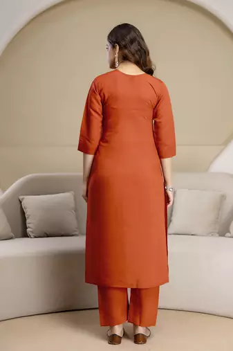 Orange chanderi thread embroidery readymade suits