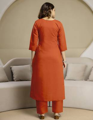 Orange chanderi thread embroidery readymade suits 2