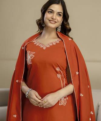 Orange chanderi thread embroidery readymade suits 4