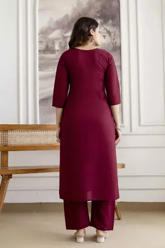 Maroon chanderi thread embroidery readymade suits