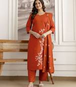 Orange chanderi thread embroidery readymade suits