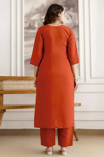 Orange chanderi thread embroidery readymade suits