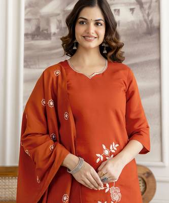Orange chanderi thread embroidery readymade suits 4