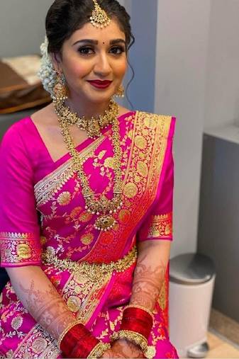 Pink soft silk blend banarasi jacuard work designer party wear saree with unstitched blouse piece