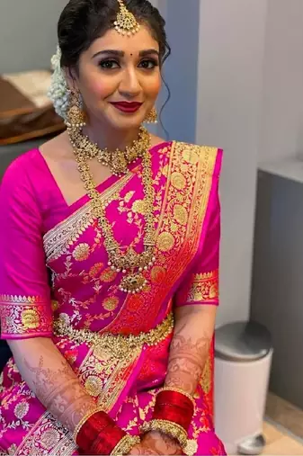 Pink soft silk blend banarasi jacuard work designer party wear saree with unstitched blouse piece