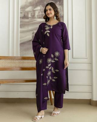 Purple chanderi thread embroidery readymade suits 1