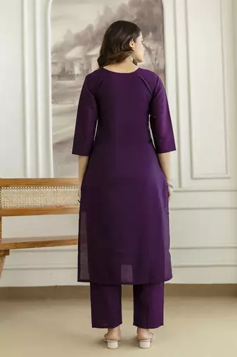 Purple chanderi thread embroidery readymade suits