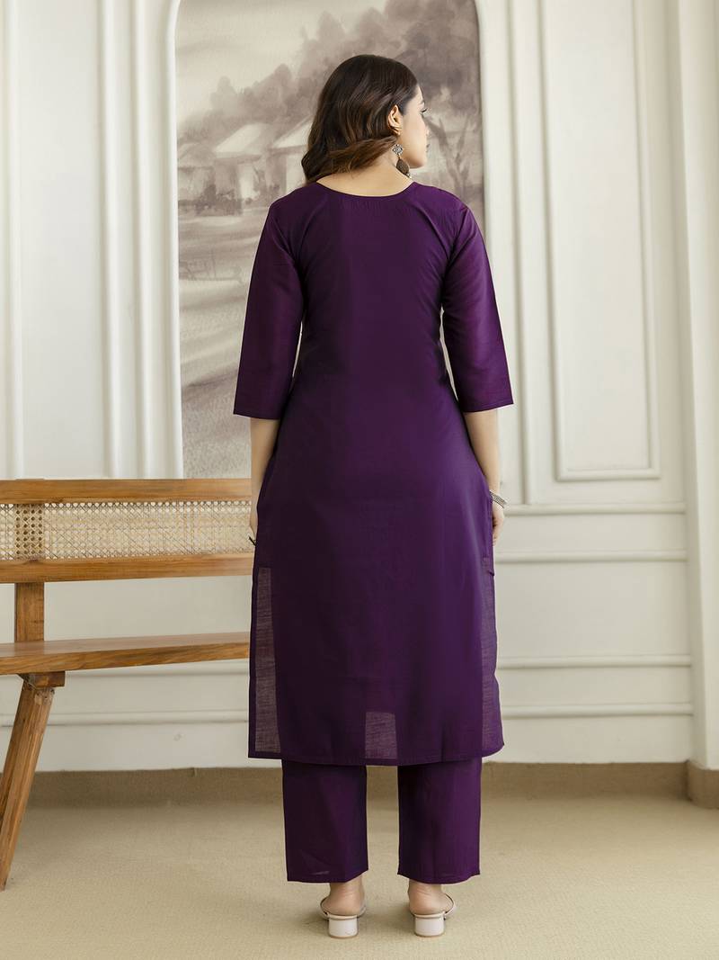 Purple chanderi thread embroidery readymade suits