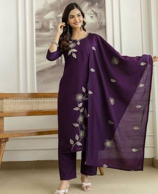Purple chanderi thread embroidery readymade suits 3