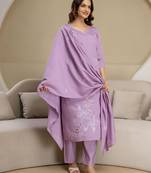 Light purple chanderi thread embroidery readymade suits