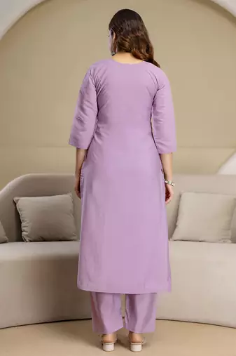 Light purple chanderi thread embroidery readymade suits