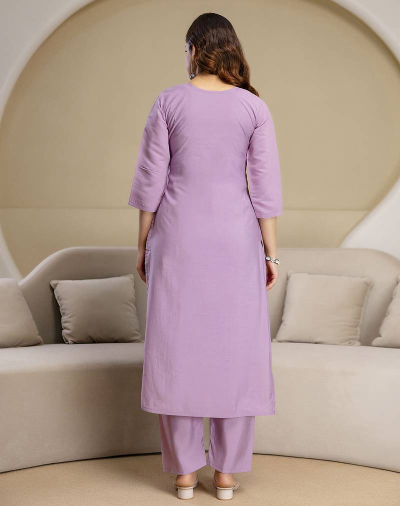 Light purple chanderi thread embroidery readymade suits