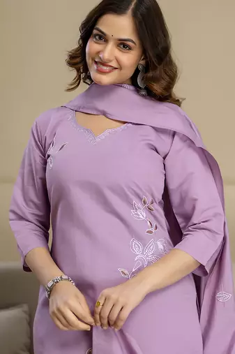 Light purple chanderi thread embroidery readymade suits