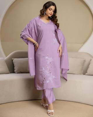 Light purple chanderi thread embroidery readymade suits 4