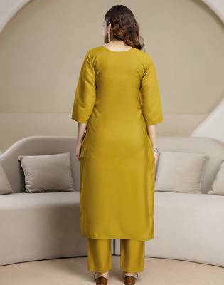 Mustard chanderi thread embroidery readymade suits 2