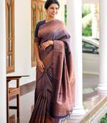 Blue soft silk blend banarasi jacuard work designer party wear saree with unstitched blouse piece