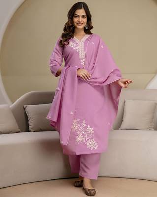 Light pink chanderi thread embroidery readymade suits 1