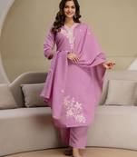 Light pink chanderi thread embroidery readymade suits