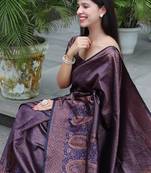 Blue soft silk blend banarasi jacuard work designer party wear saree with unstitched blouse piece