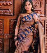 Blue copper soft silk blend banarasi jacuard work designer party wear saree with unstitched blouse piece