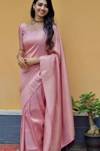 Babym pink silk blend banarasi saree with unstitched blouse piece