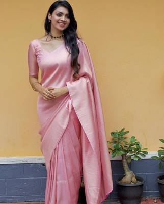 Babym pink silk blend banarasi saree with unstitched blouse piece 4