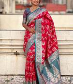 Pink banarasi silk zari woven saree with contrast blouse piece