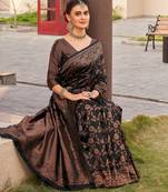 Black soft silk blend banarasi jacuard work designer party wear saree with unstitched blouse piece
