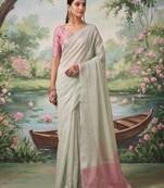 White color plan printed casual wear saree with blouse