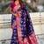Navy blue banarasi silk zari woven saree with contrast blouse piece
