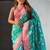 Teal banarasi silk zari woven saree with contrast blouse piece