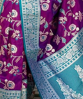 Purple banarasi silk zari woven saree with contrast blouse piece 5