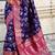 Navy blue banarasi silk zari woven saree with contrast blouse piece