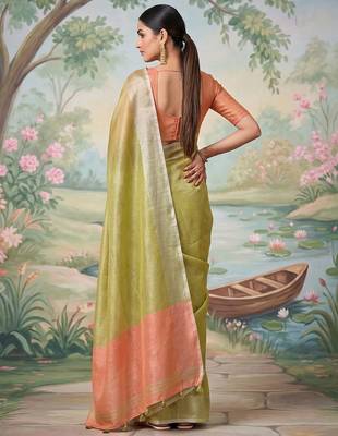 green tissue saree with contrast border 3