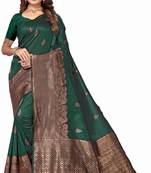 Green soft silk blend banarasi jacuard work designer party wear saree with unstitched blouse piece