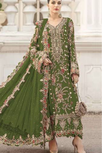 mehendi silk embroidered sequin semi-stitched salwar suit details