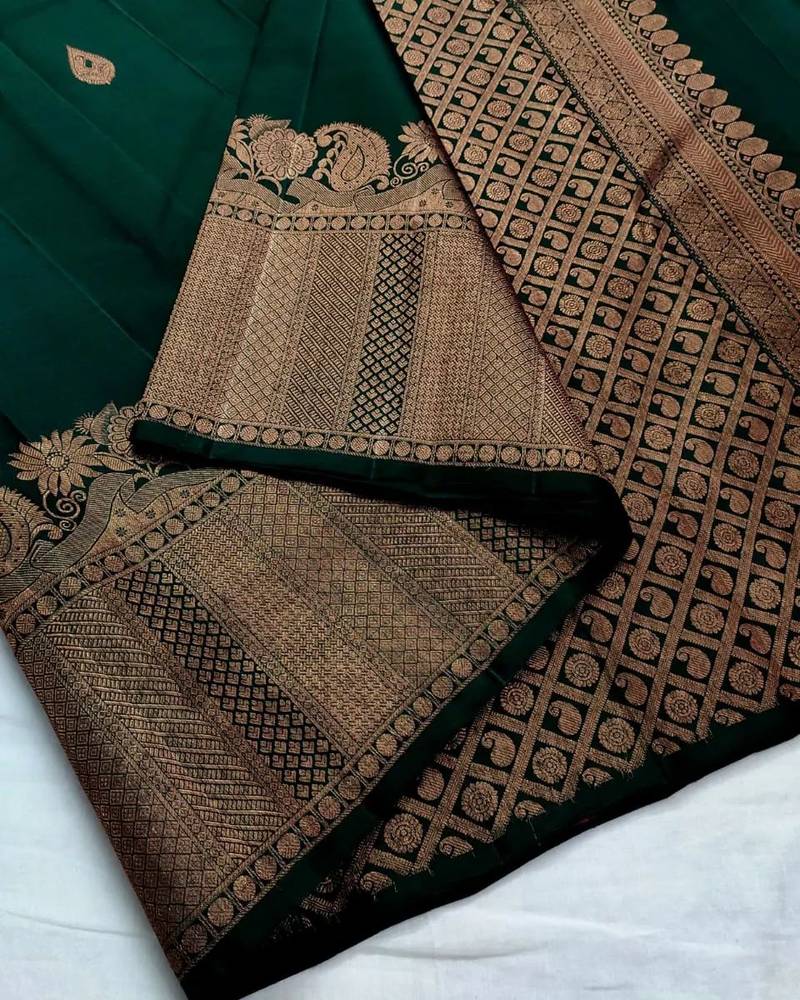 Green soft silk blend banarasi jacuard work designer party wear saree with unstitched blouse piece