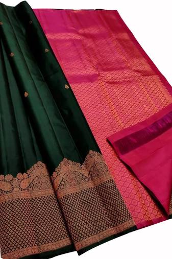 Green pink soft silk blend banarasi jacuard work designer party wear saree with unstitched blouse piece
