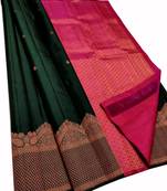 Green pink soft silk blend banarasi jacuard work designer party wear saree with unstitched blouse piece