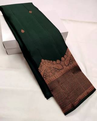 Green pink silk blend banarasi saree with unstitched blouse piece 3