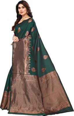 Green silk blend banarasi saree with unstitched blouse piece 1