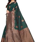 Green soft silk blend banarasi jacuard work designer party wear saree with unstitched blouse piece